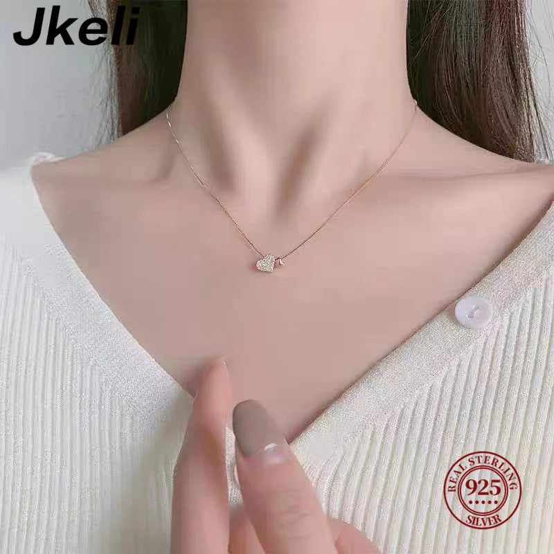 Jkeli 100% 925 Sterling Silver Charm Romantic Love Heart Pendant Box Link Chain Necklace for Women Fashion Wedding Jewelry - ZOOMNSTORE