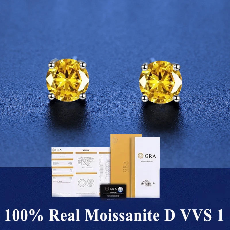 GRA 100% Real Sterling Silver 2 Certificate Moissanites D VVS1 Earrings Stud Pass Diamond Tester Pen For Women Wedding Jewelry - ZOOMNSTORE