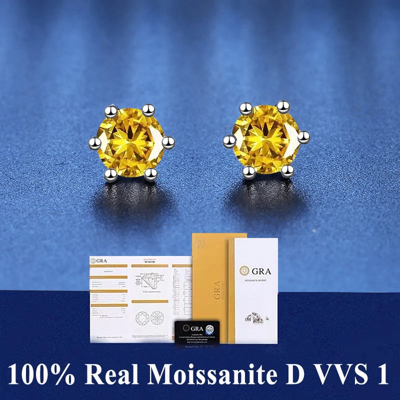 GRA 100% Real Sterling Silver 2 Certificate Moissanites D VVS1 Earrings Stud Pass Diamond Tester Pen For Women Wedding Jewelry - ZOOMNSTORE