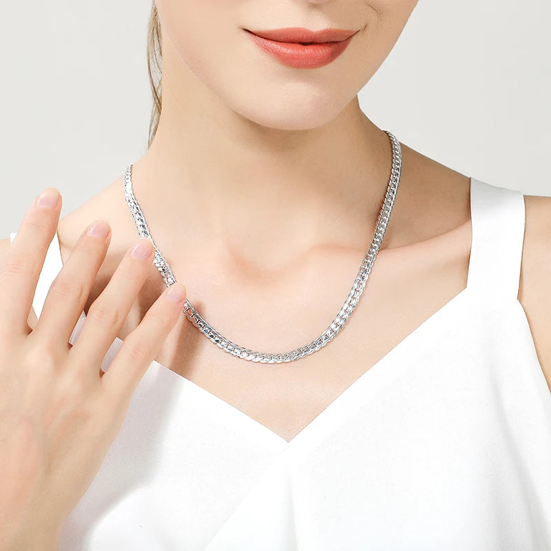Sterling Silver Side Chain Necklace - 6mm 1618202224 Inch Fashion Jewelry for Men Women - ZOOMNSTORE