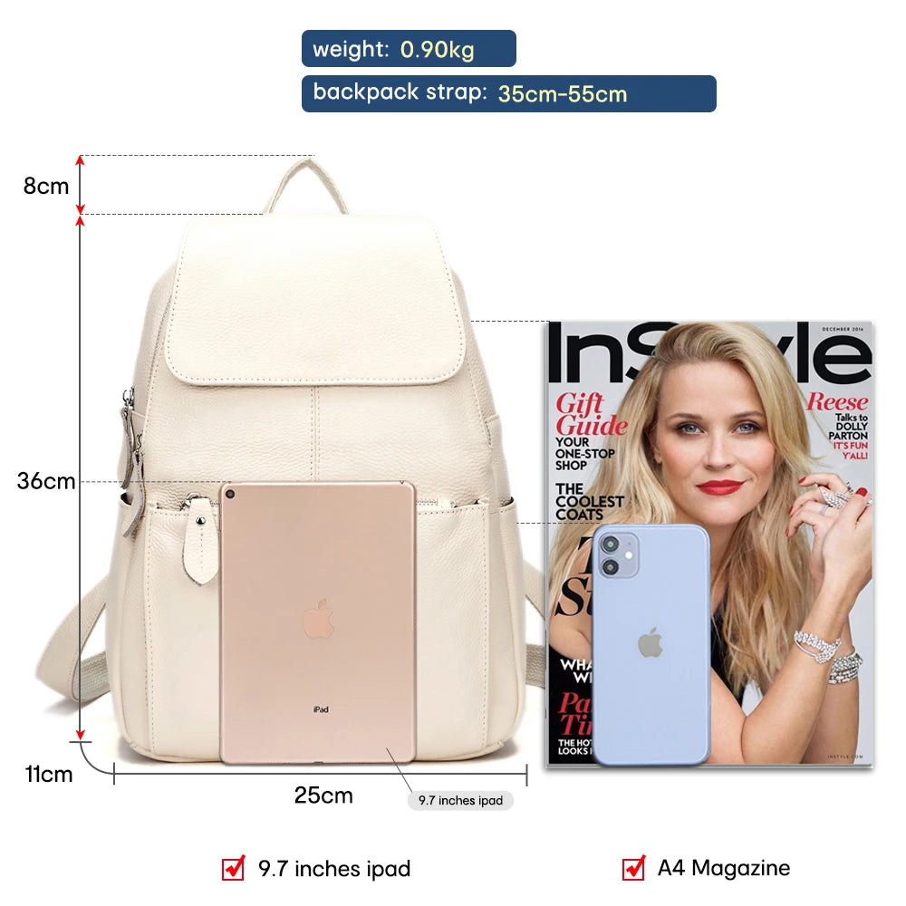 Stylish Black and White Leather Womens Backpack - Anti-Theft Large Capacity Travel Rucksack - ZOOMNSTORE