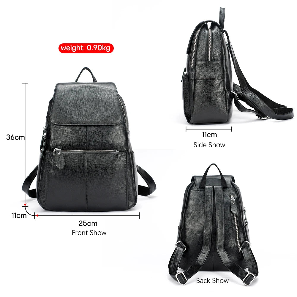 Stylish Black and White Leather Womens Backpack - Anti-Theft Large Capacity Travel Rucksack - ZOOMNSTORE