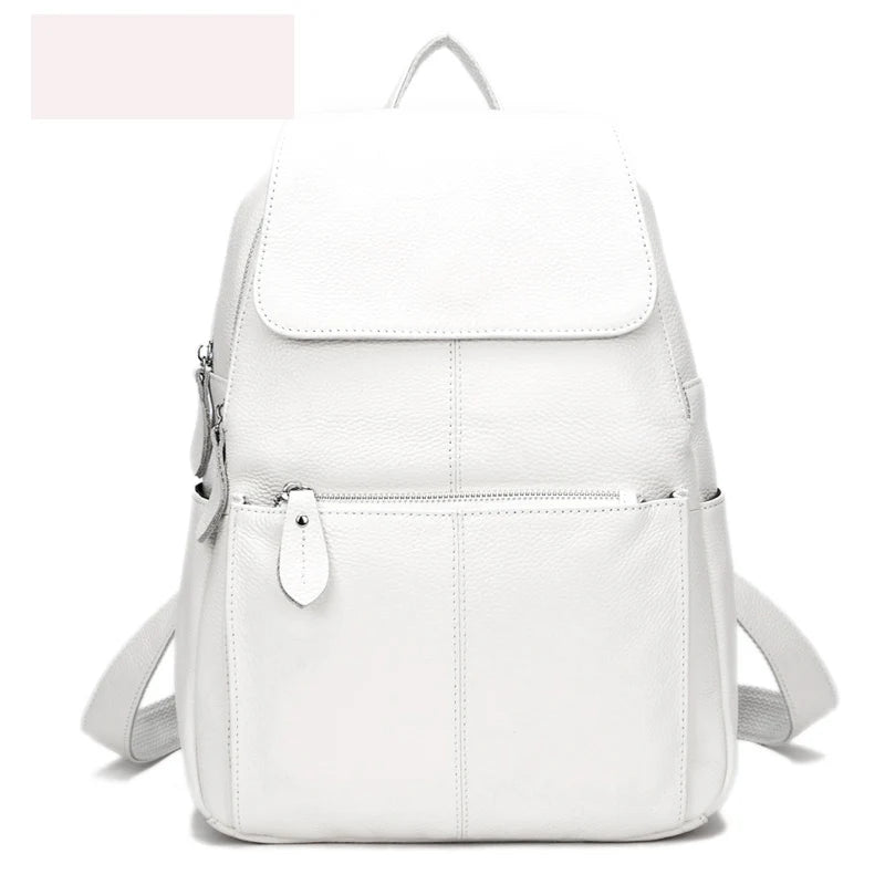 Stylish Black and White Leather Womens Backpack - Anti-Theft Large Capacity Travel Rucksack - ZOOMNSTORE