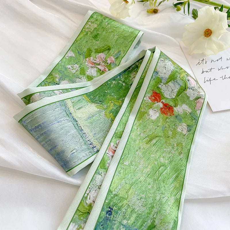 Stylish Satin Silk Scarf - Designer Oil Print Neck Tie Hair Band for Women - ZOOMNSTORE
