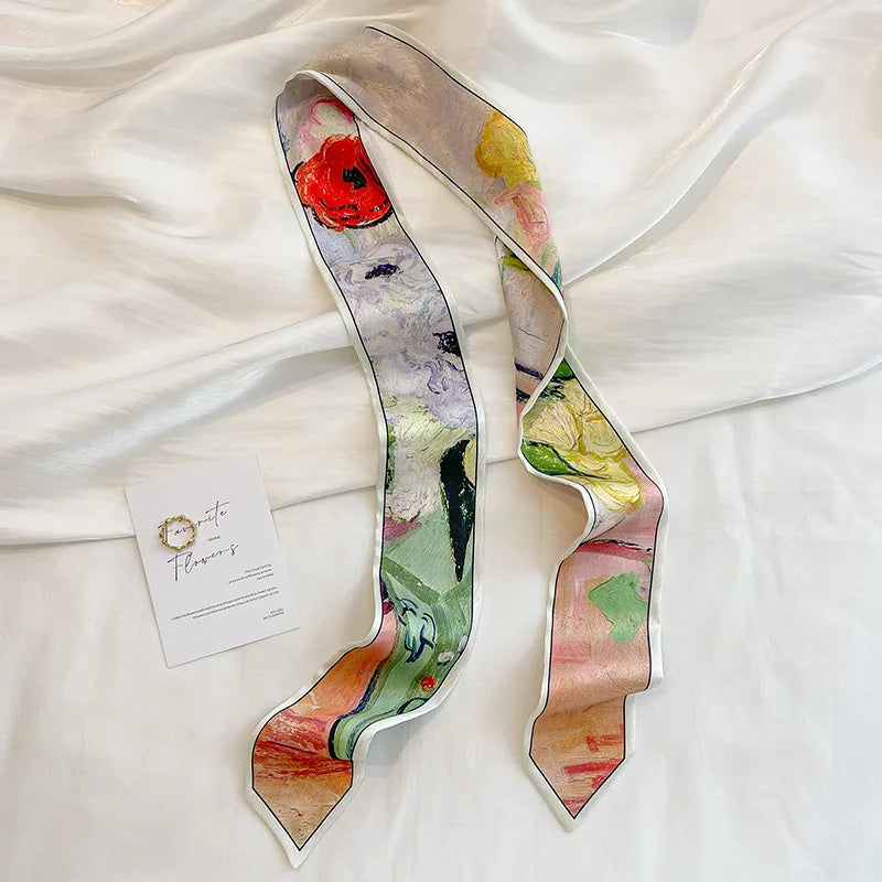 Stylish Satin Silk Scarf - Designer Oil Print Neck Tie Hair Band for Women - ZOOMNSTORE