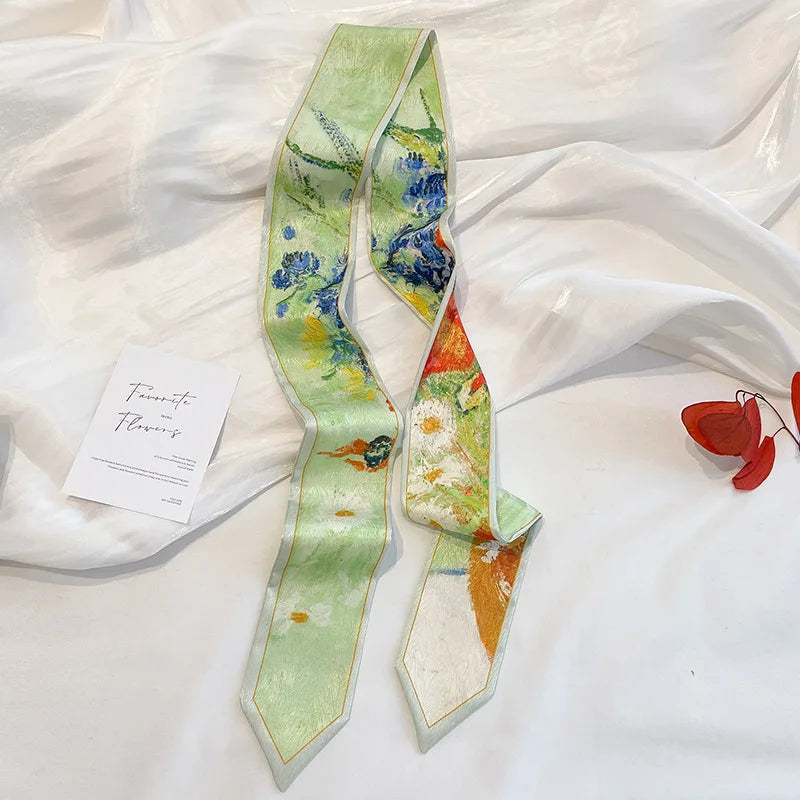 Stylish Satin Silk Scarf - Designer Oil Print Neck Tie Hair Band for Women - ZOOMNSTORE