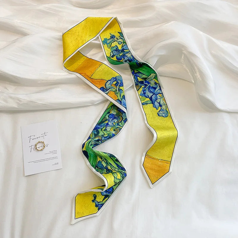 Stylish Satin Silk Scarf - Designer Oil Print Neck Tie Hair Band for Women - ZOOMNSTORE