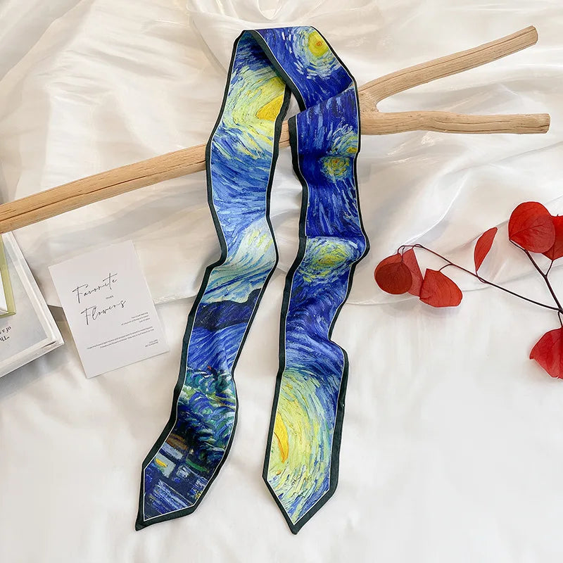 Stylish Satin Silk Scarf - Designer Oil Print Neck Tie Hair Band for Women - ZOOMNSTORE