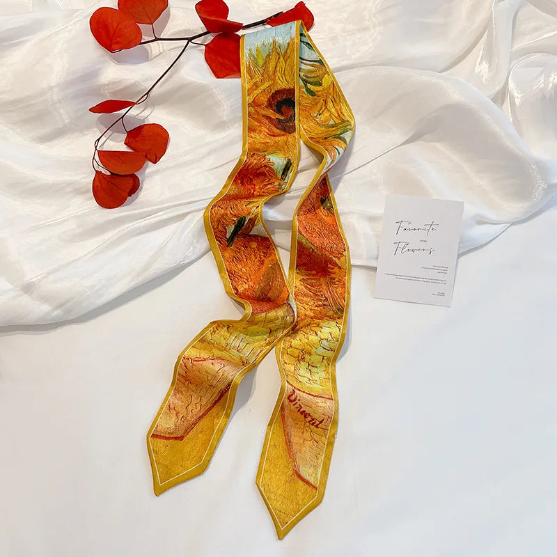 Stylish Satin Silk Scarf - Designer Oil Print Neck Tie Hair Band for Women - ZOOMNSTORE