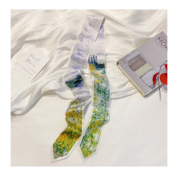 Stylish Satin Silk Scarf - Designer Oil Print Neck Tie Hair Band for Women - ZOOMNSTORE