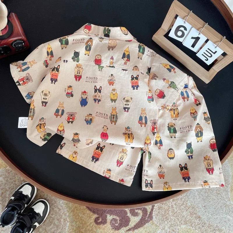Summer Baby Boys Cartoon Outfit - 2-Piece Shirt Shorts Set - ZOOMNSTORE