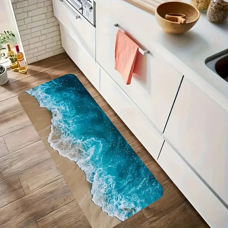 Summer Beach Wave Non-Slip Kitchen and Bathroom Rug - Decorative Floormat for Hallway and Balcony - ZOOMNSTORE