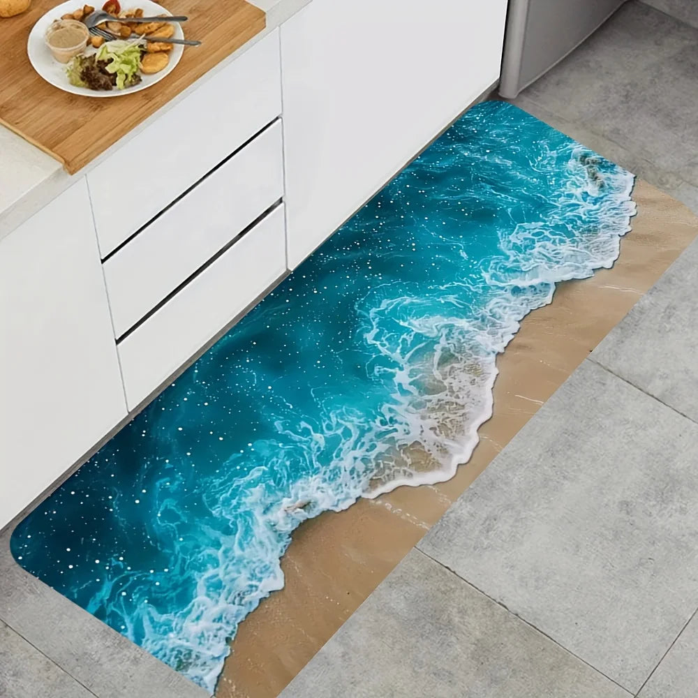 Summer Beach Wave Non-Slip Kitchen and Bathroom Rug - Decorative Floormat for Hallway and Balcony - ZOOMNSTORE