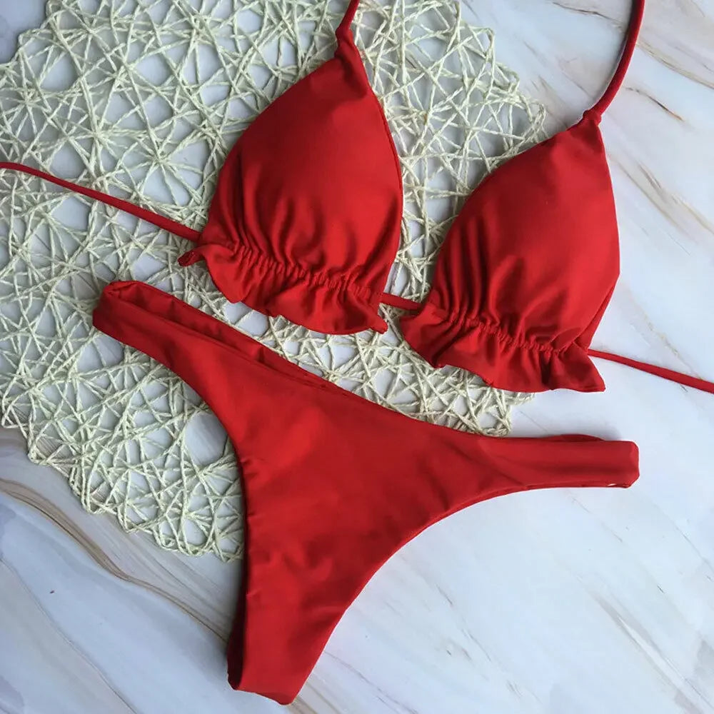 Summer Brazilian Bikini Set - Sexy Push-Up Swimsuit with Lace-Up Thong Bottom - ZOOMNSTORE
