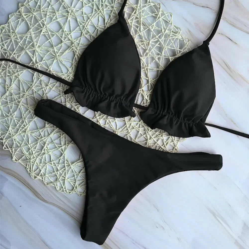 Summer Brazilian Bikini Set - Sexy Push-Up Swimsuit with Lace-Up Thong Bottom - ZOOMNSTORE