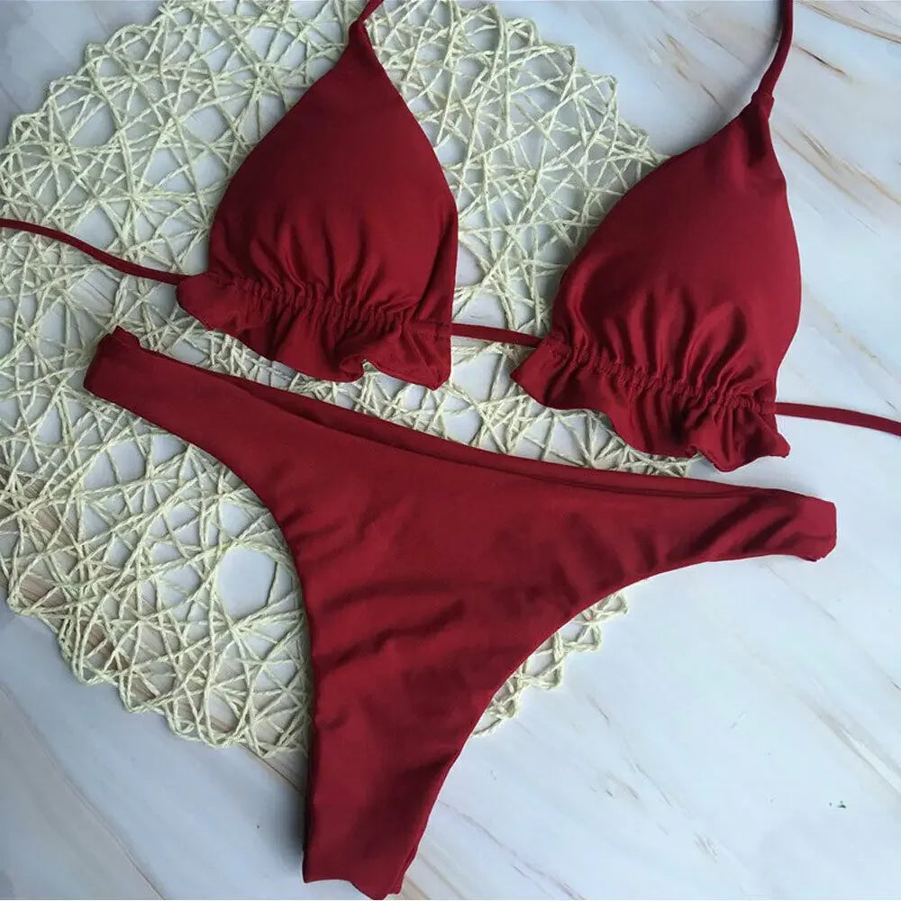 Summer Brazilian Bikini Set - Sexy Push-Up Swimsuit with Lace-Up Thong Bottom - ZOOMNSTORE