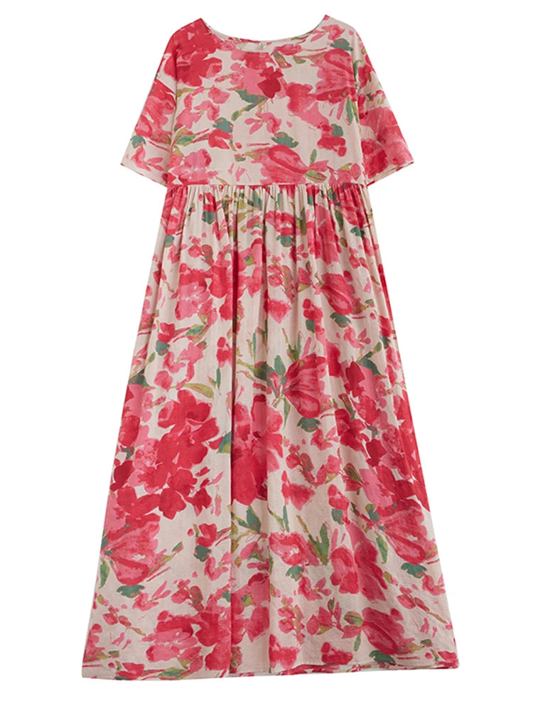Vintage Boho Cotton Summer Dress - Casual Loose Print Holiday Dress for Women - ZOOMNSTORE
