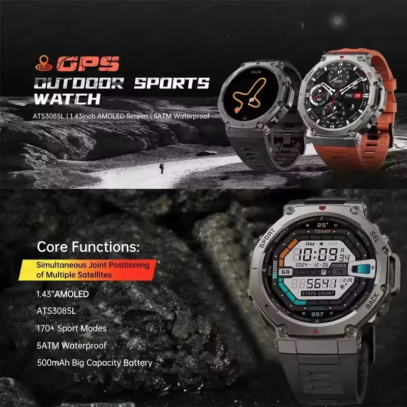 T-Rex 3 Ultra GPS Smart Watch - 5 ATM Waterproof Military Sport Smartwatch for Men - ZOOMNSTORE