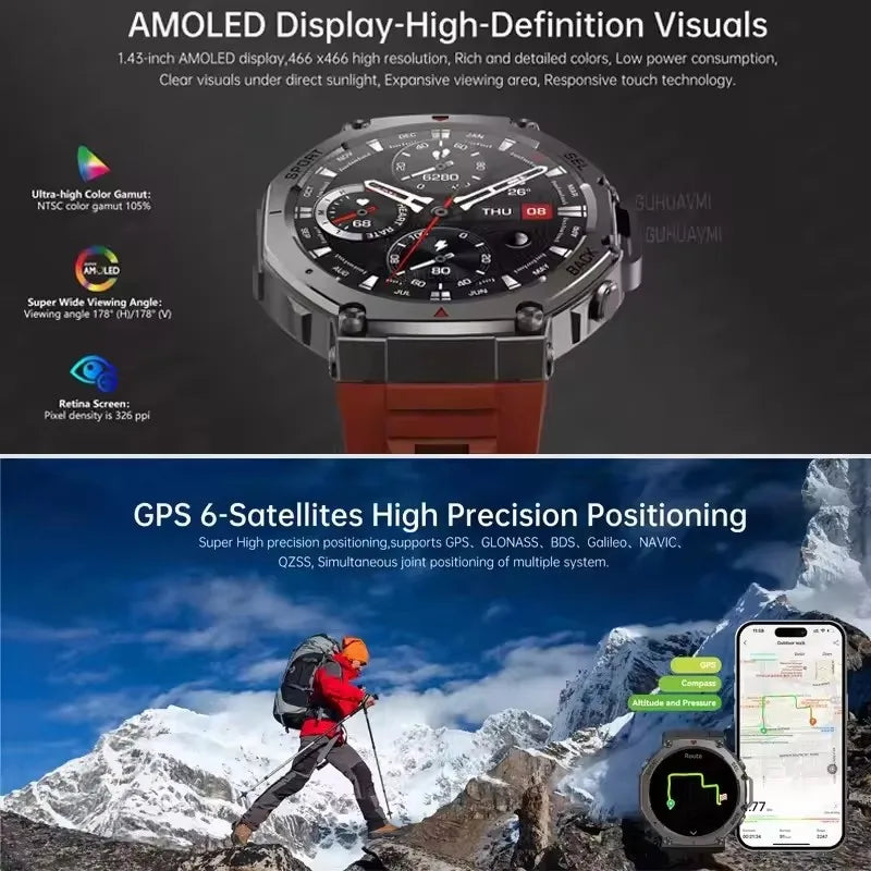 T-Rex 3 Ultra GPS Smart Watch - 5 ATM Waterproof Military Sport Smartwatch for Men - ZOOMNSTORE