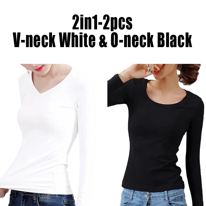 Thermal Crop Top - Women's Long Sleeve Slim Fit Black Velvet Tee With Heating Fiber - ZOOMNSTORE
