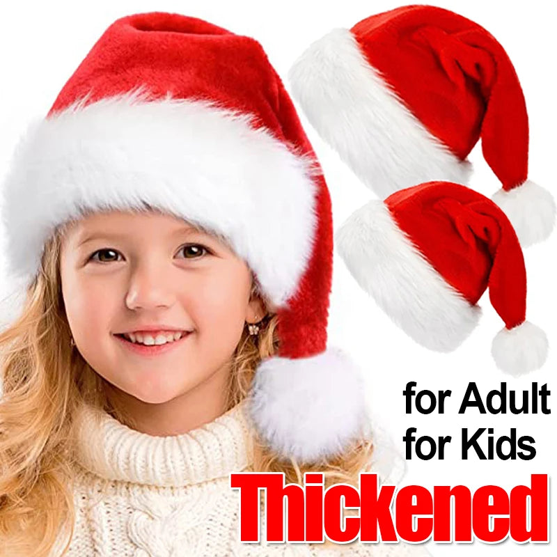 Thick Plush Christmas Santa Hat - Holiday Red Hat for Adults Kids - ZOOMNSTORE