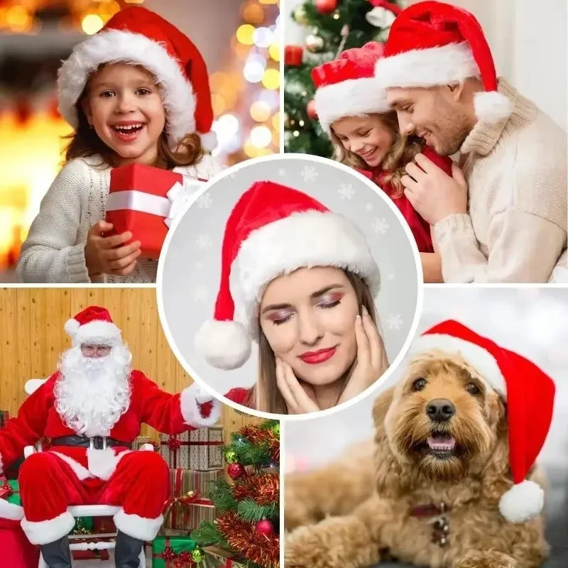 Thick Plush Christmas Santa Hat - Holiday Red Hat for Adults Kids - ZOOMNSTORE