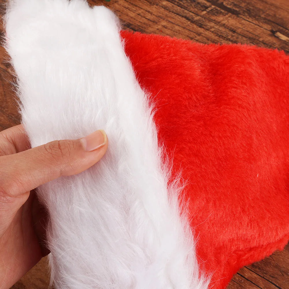 Thick Plush Christmas Santa Hat - Holiday Red Hat for Adults Kids - ZOOMNSTORE