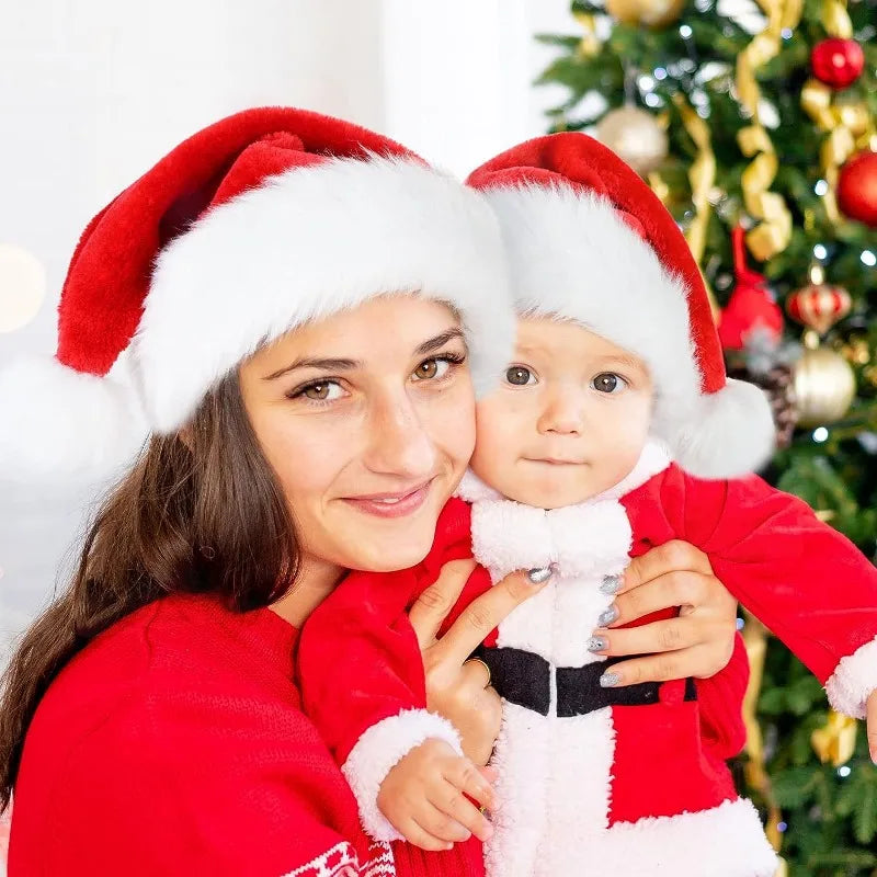 Thick Plush Christmas Santa Hat - Holiday Red Hat for Adults Kids - ZOOMNSTORE