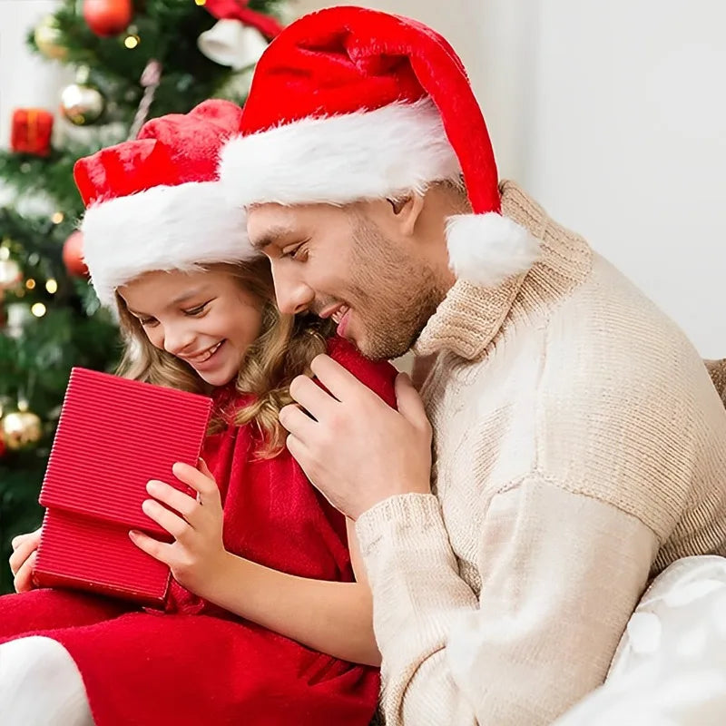 Thick Plush Christmas Santa Hat - Holiday Red Hat for Adults Kids - ZOOMNSTORE