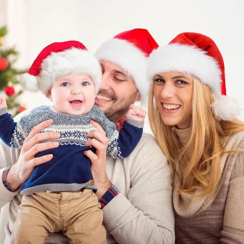 Thick Plush Christmas Santa Hat - Holiday Red Hat for Adults Kids - ZOOMNSTORE