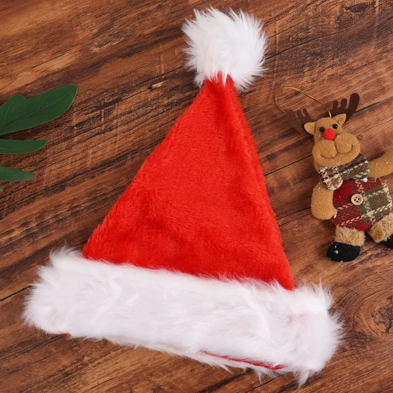 Thick Plush Christmas Santa Hat - Holiday Red Hat for Adults Kids - ZOOMNSTORE
