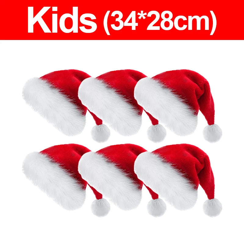 Thick Plush Christmas Santa Hat - Holiday Red Hat for Adults Kids - ZOOMNSTORE