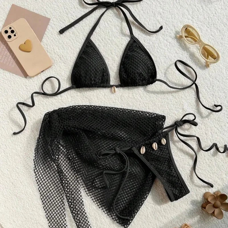 Three-Piece Womens Bikini Set - Sexy Beach Swimsuit for Pool Sun - ZOOMNSTORE