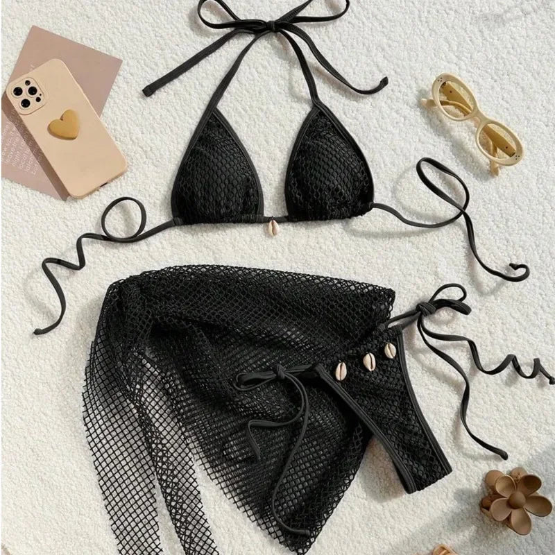 Three-Piece Womens Bikini Set - Sexy Beach Swimsuit for Pool Sun - ZOOMNSTORE
