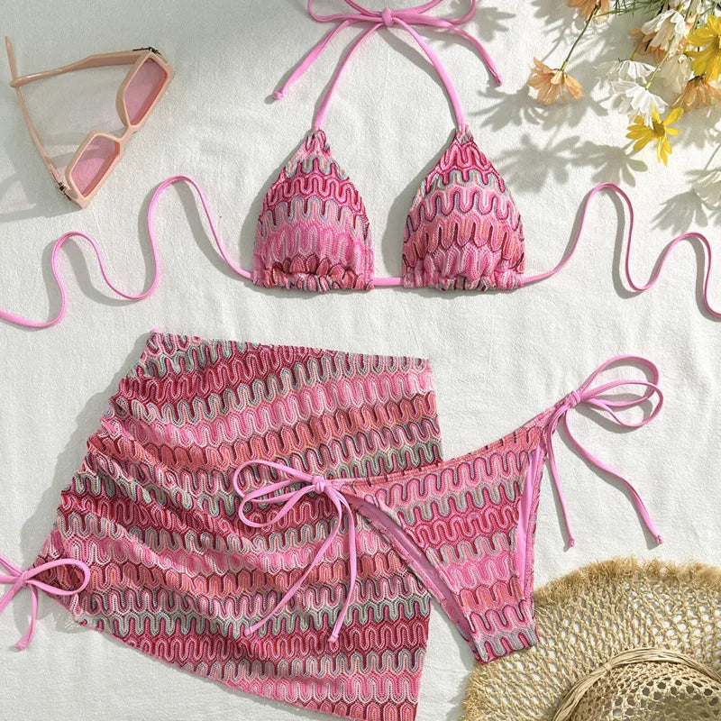 Three-Piece Womens Bikini Set - Sexy Beach Swimwear 2025 - ZOOMNSTORE