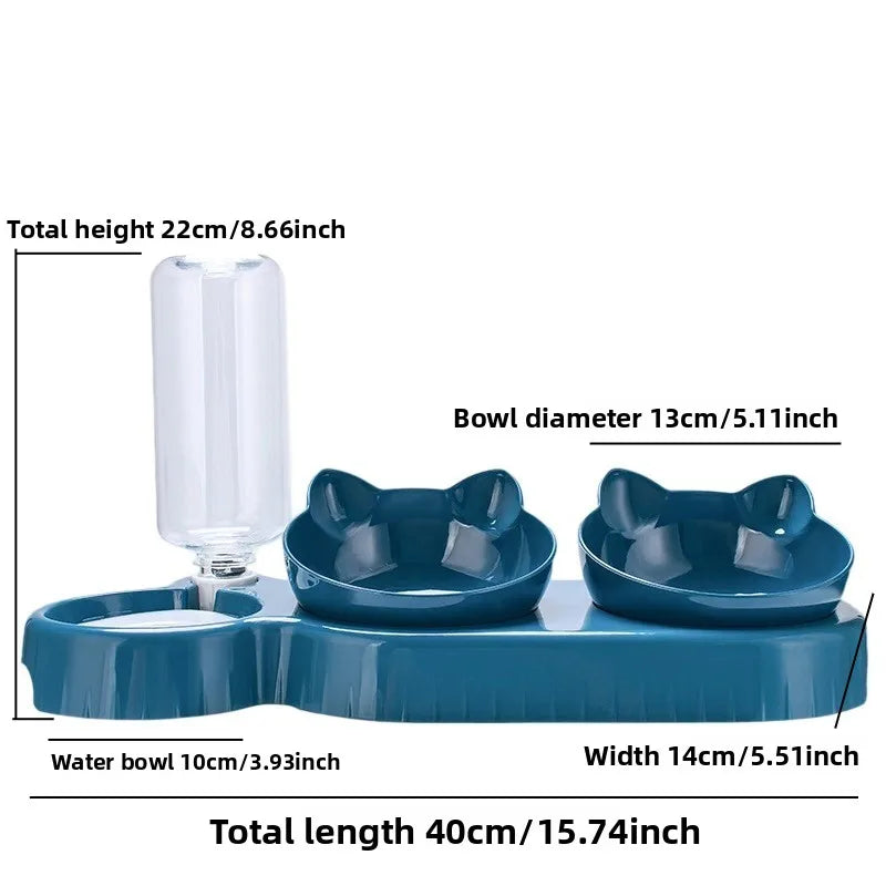 Tilted Cat Bowl Set - 3-in-1 Water Feeder with Gravity Bottle and Ear Design - ZOOMNSTORE