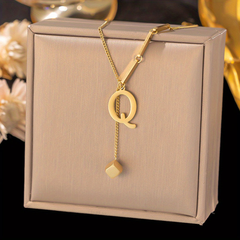 Titanium Steel Alphabet Necklace - Non-Fading Simple Square Pendant Chain - ZOOMNSTORE