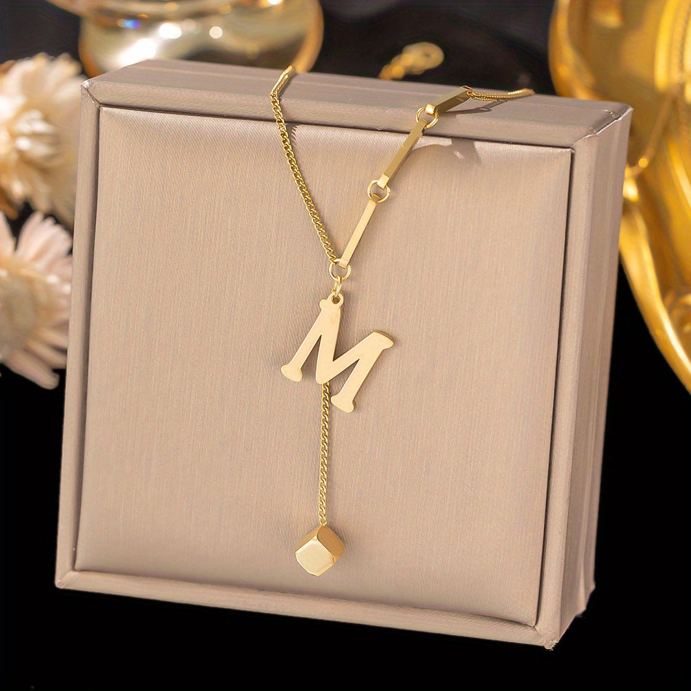 Titanium Steel Alphabet Necklace - Non-Fading Simple Square Pendant Chain - ZOOMNSTORE