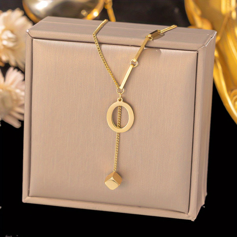 Titanium Steel Alphabet Necklace - Non-Fading Simple Square Pendant Chain - ZOOMNSTORE