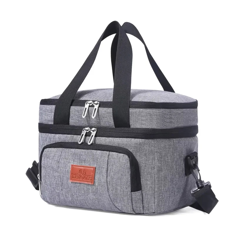 Double Layer Tote Cooler Lunch Bag - Large Capacity Travel Picnic Box with Shoulder Strap for Men Women - ZOOMNSTORE