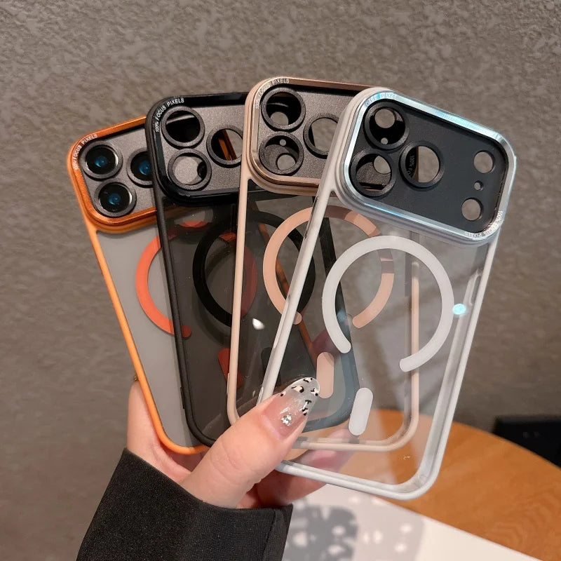 Transparent Metal Bumper Case for iPhone 11-17 Pro Max Plus - MagSafe Compatible Clear Cover - ZOOMNSTORE
