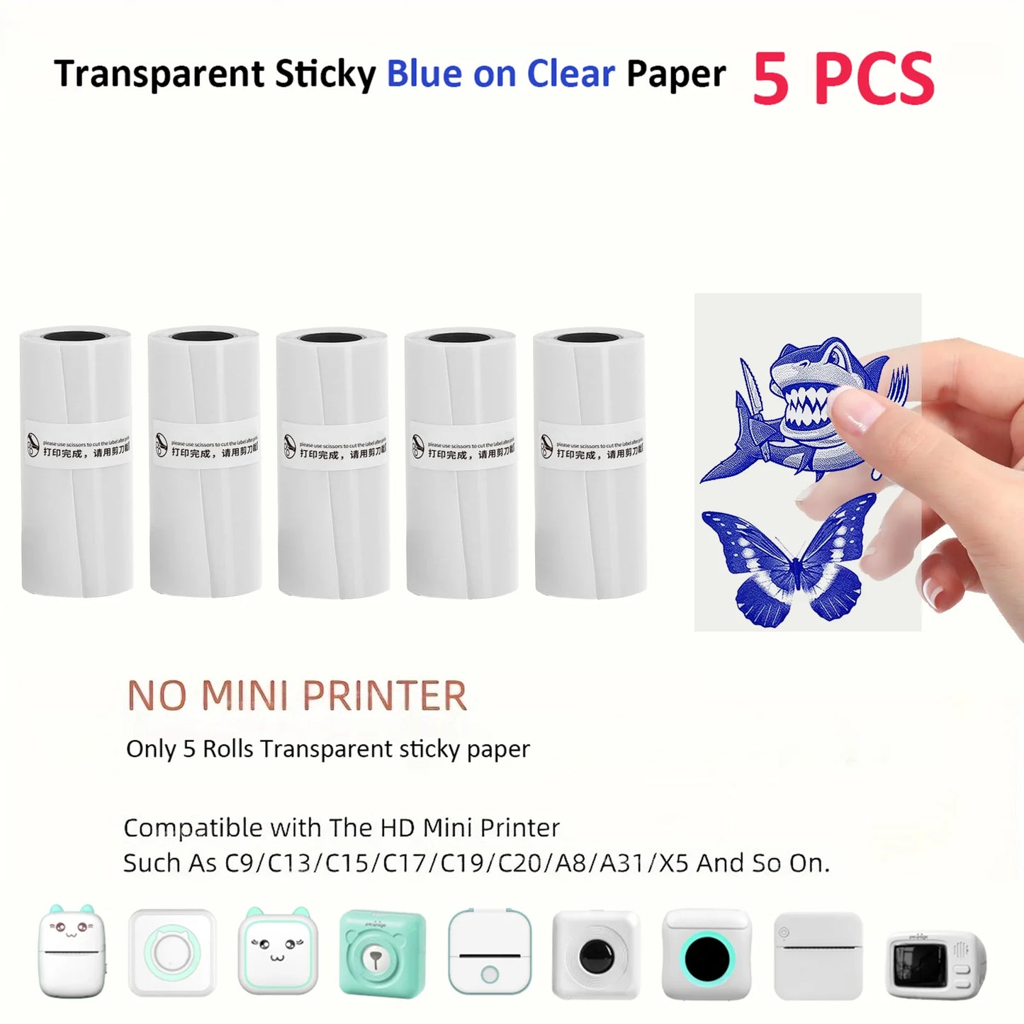 Transparent Self-Adhesive Thermal Paper - 57x25mm for Micro Thermal Printers - ZOOMNSTORE