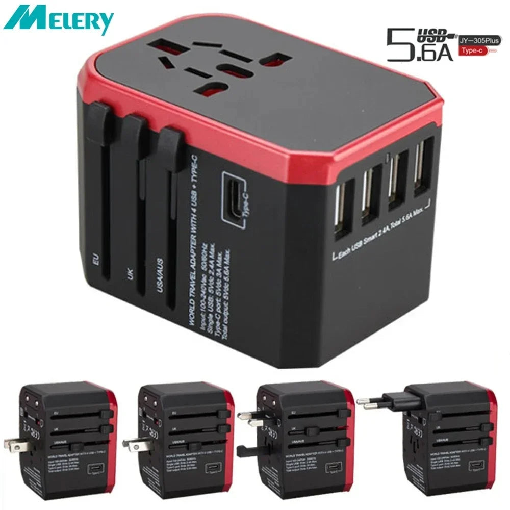 Melery Travel Smart Adapter International Plug Adaptor Wall USB Type C Charger AC Power US EU UK AU for iPhone iPad Android - ZOOMNSTORE