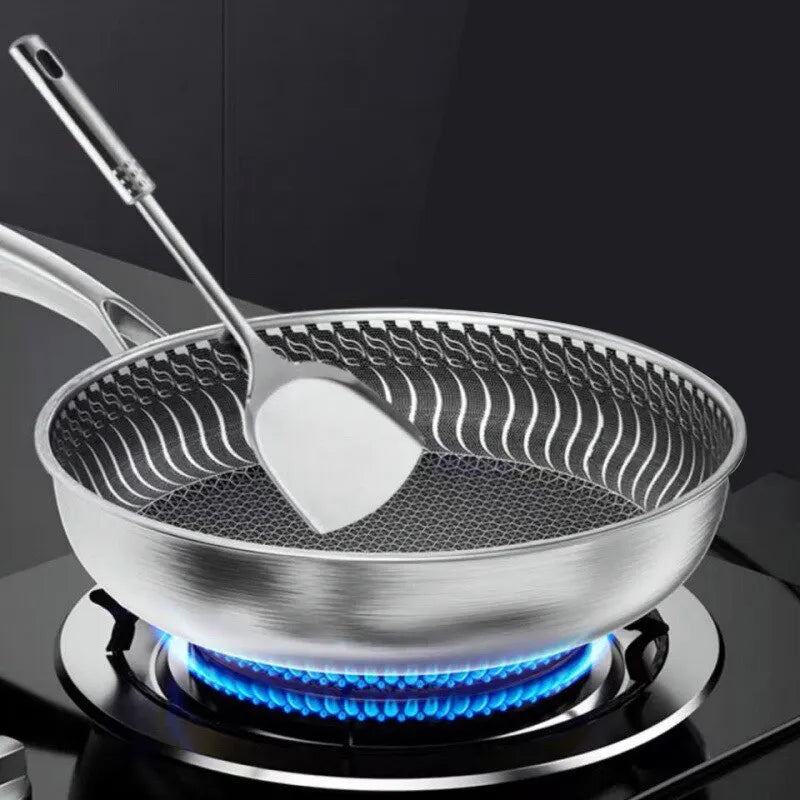 Tri-Ply Stainless Steel Wok Pan - Double-Sided Honeycomb Skillet for All Stoves - ZOOMNSTORE