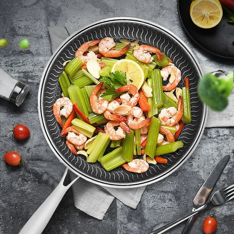 Tri-Ply Stainless Steel Wok Pan - Double-Sided Honeycomb Skillet for All Stoves - ZOOMNSTORE