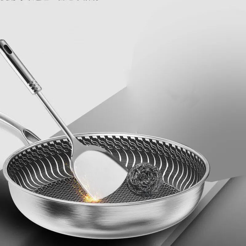 Tri-Ply Stainless Steel Wok Pan - Double-Sided Honeycomb Skillet for All Stoves - ZOOMNSTORE