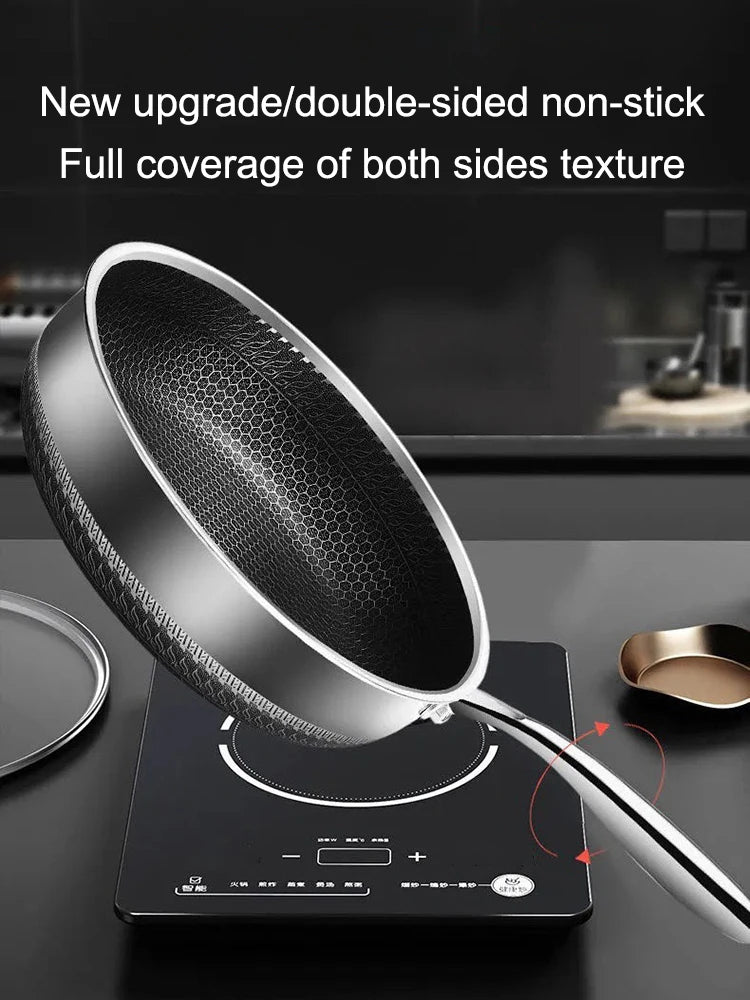 Tri-Ply Stainless Steel Wok Pan - Double-Sided Honeycomb Skillet for All Stoves - ZOOMNSTORE