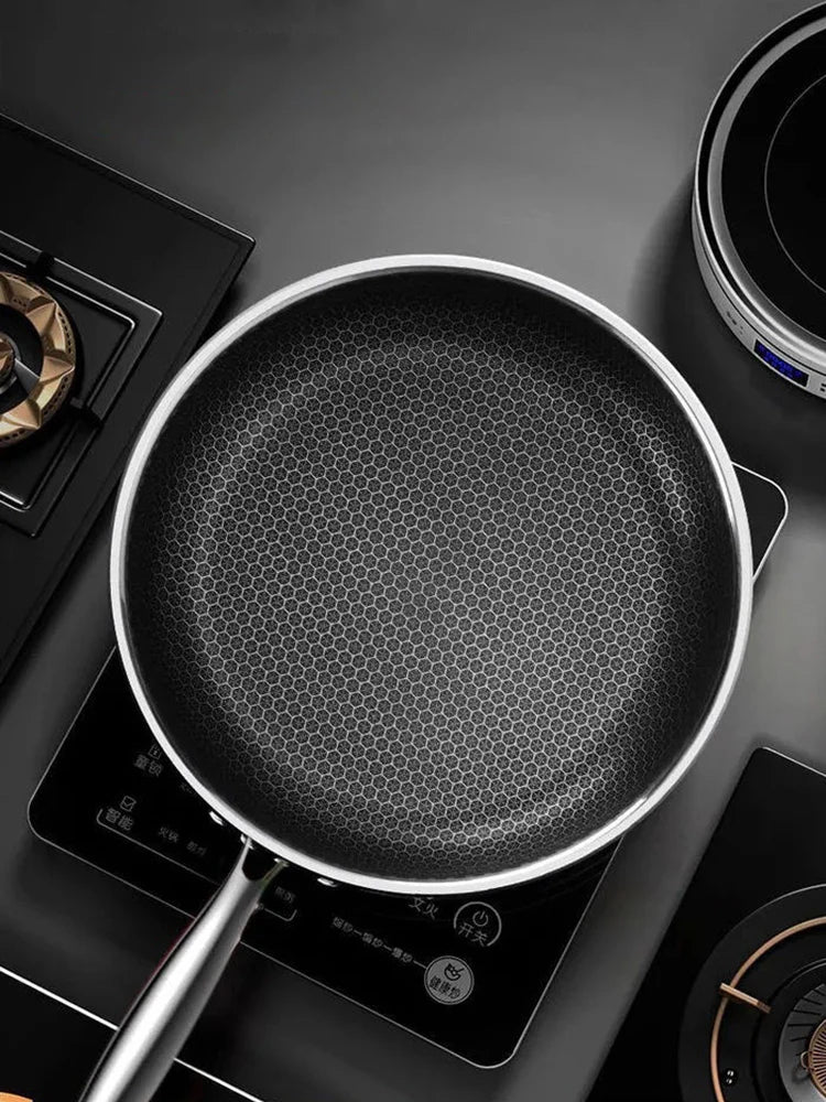 Tri-Ply Stainless Steel Wok Pan - Double-Sided Honeycomb Skillet for All Stoves - ZOOMNSTORE