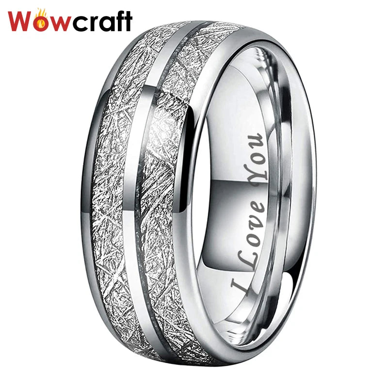 Tungsten Carbide Wedding Band - Domed Meteorite Inlay Comfort Fit Ring - ZOOMNSTORE