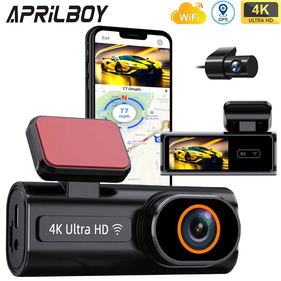 Ultra HD 4K Car Dash Cam - Mini WIFI DVR with 24H Parking Monitor Night Vision GPS Optional Rear View Camera - ZOOMNSTORE